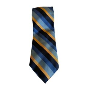 Barney's New York Diagonal Stripe Blue Gold 100% Silk Repp Tie Made in Italy